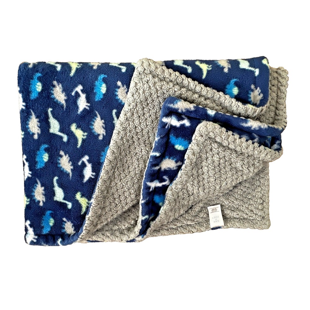 Zak + Zoey Baby Blanket Dinosaurs Blue Gray Textured Backing